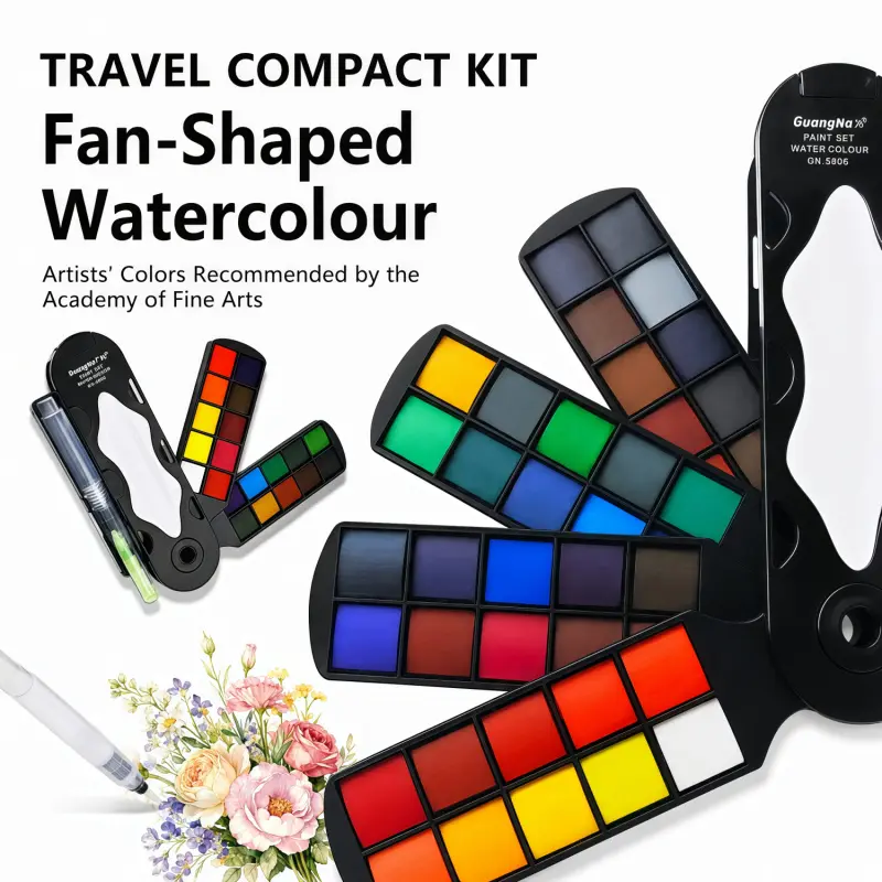 20/30/40 Colors Fan-Shaped Watercolor Paint Set, Portable Folding Solid Watercolor Palette with Mixing Area, High-Pigment Watercolor Kit for Sketching, Travel, Illustration and Landscape Painting