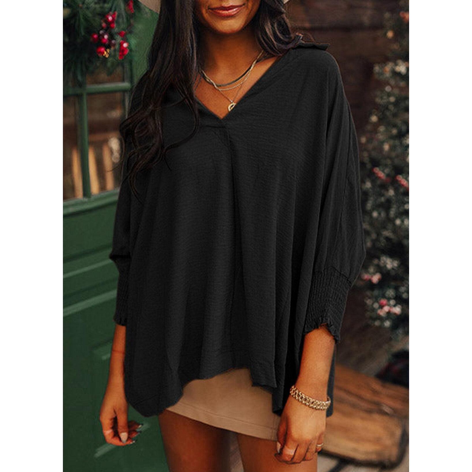 Women's V-Neck 3/4 Sleeve Oversized Tunic Tops Casual Summer Blouses Fitted Shirts 100% Polyester Comfortable Fabric Women's V-Neck 3/4 Sleeve Oversized Tunic Tops Casual Summer Blouses Fitted Shirts 100% Polyester Comfortable Fabric