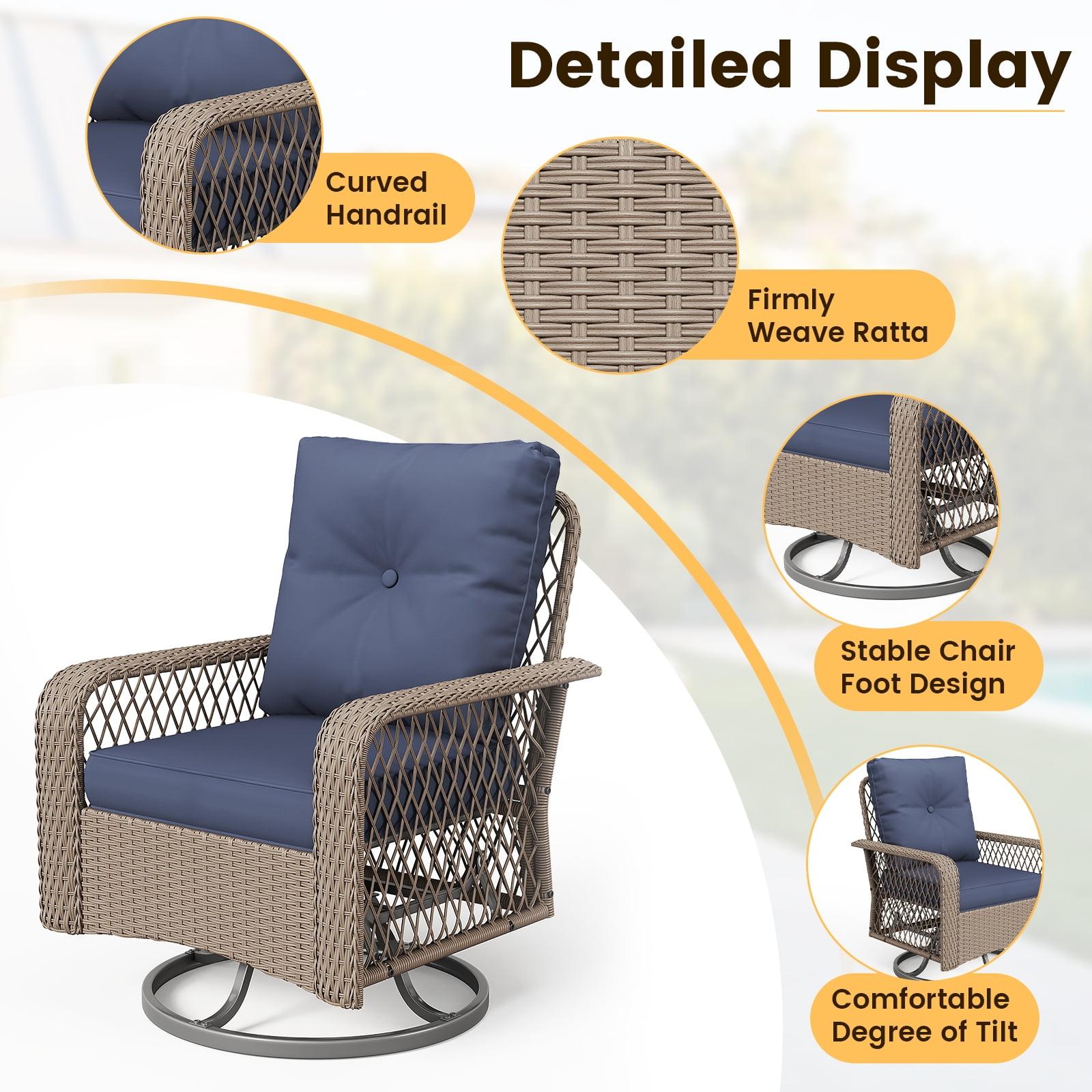 UDPATIO 3 Pieces Greenish Patio Furniture Set, Outdoor Swivel Rocking Chairs Wicker Patio Bistro Set Glass Top Side Table and Thickened Cushions Lounge SpringGardening