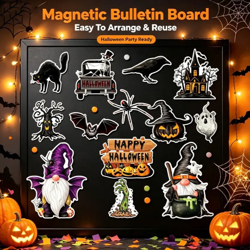 Halloween Magnetic Sticker Set, Reusable Refrigerator Door Decals, Witch Goblin Car Stickers, Spooky Festival Decorations, 13 Pieces