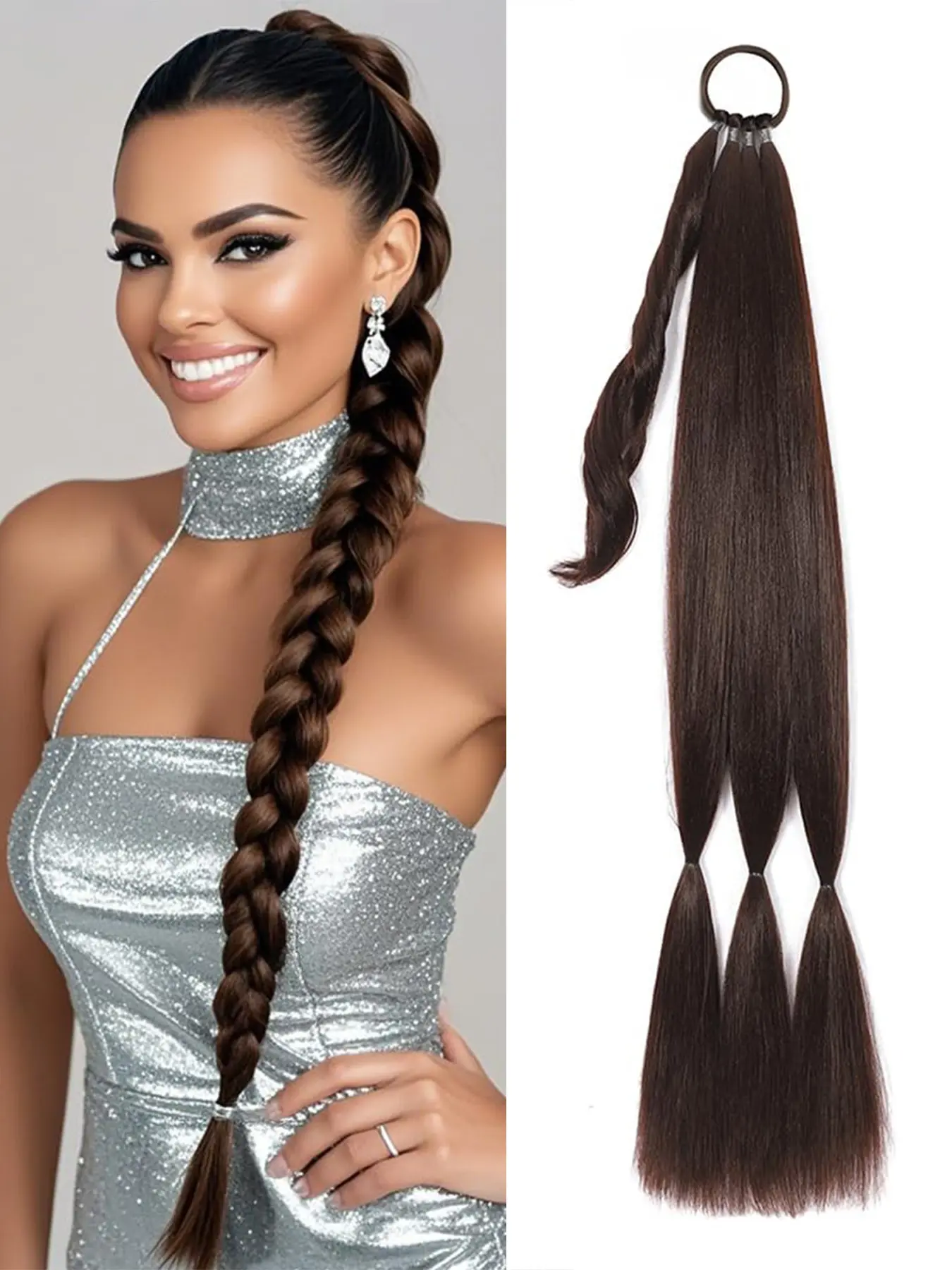 Braid Pony Tail Fluffy Natural Soft Long Braid Ponytail Extension, Straight Sleek Wrap Around Hair Extensions, Synthetic Hairpieces for Women