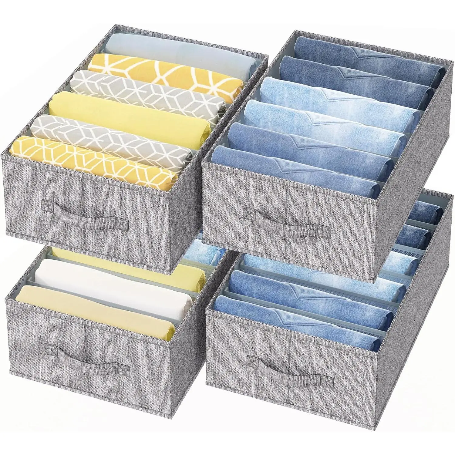 Fixwal Wardrobe Clothes Organizer 4 Pack 6 Grid Closet Storage Divider Bins| Board-Supported Design, 6 Divided Compartments, for Jeans T-Shirts Pants and Leggings, Closet and Drawer Storage