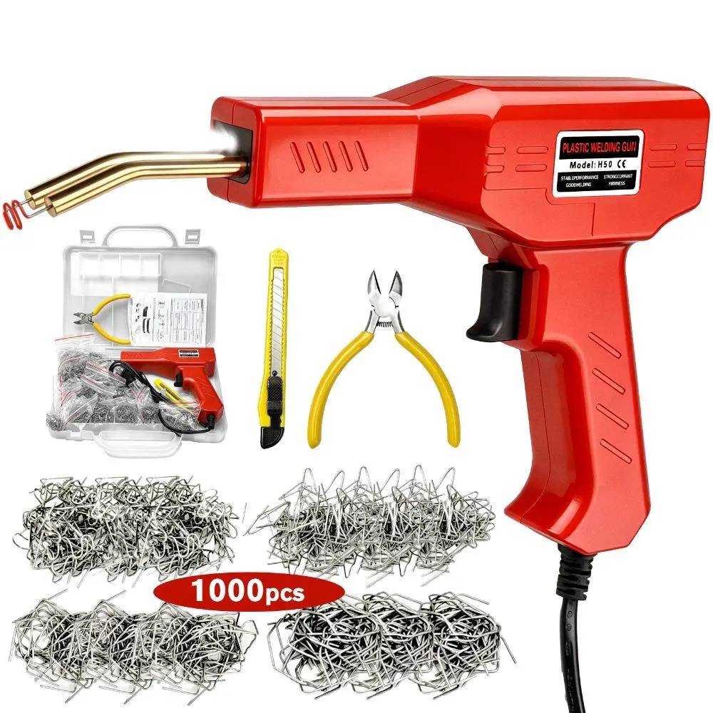 Plastic Welder Full Kit with 1000 Rust-Proof Metal Staples, Portable Toolbox, Built-In LED, Ergo Grip, Car Repair Tools, Auto Body Tools, Auto Repair Supplies for ABS Plastic Bumper Fix, Stainless Steel Gadget