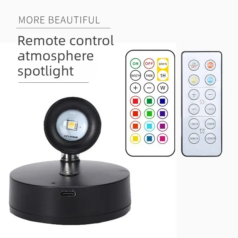 LED Spotlights, White/Black - RGB Model - Remote-Controlled - Rotatable, Multiple Color Options, Magnetic Mount - Wireless Installation, Ideal for Bedrooms, Living Rooms, Offices, and Indoor Lighting