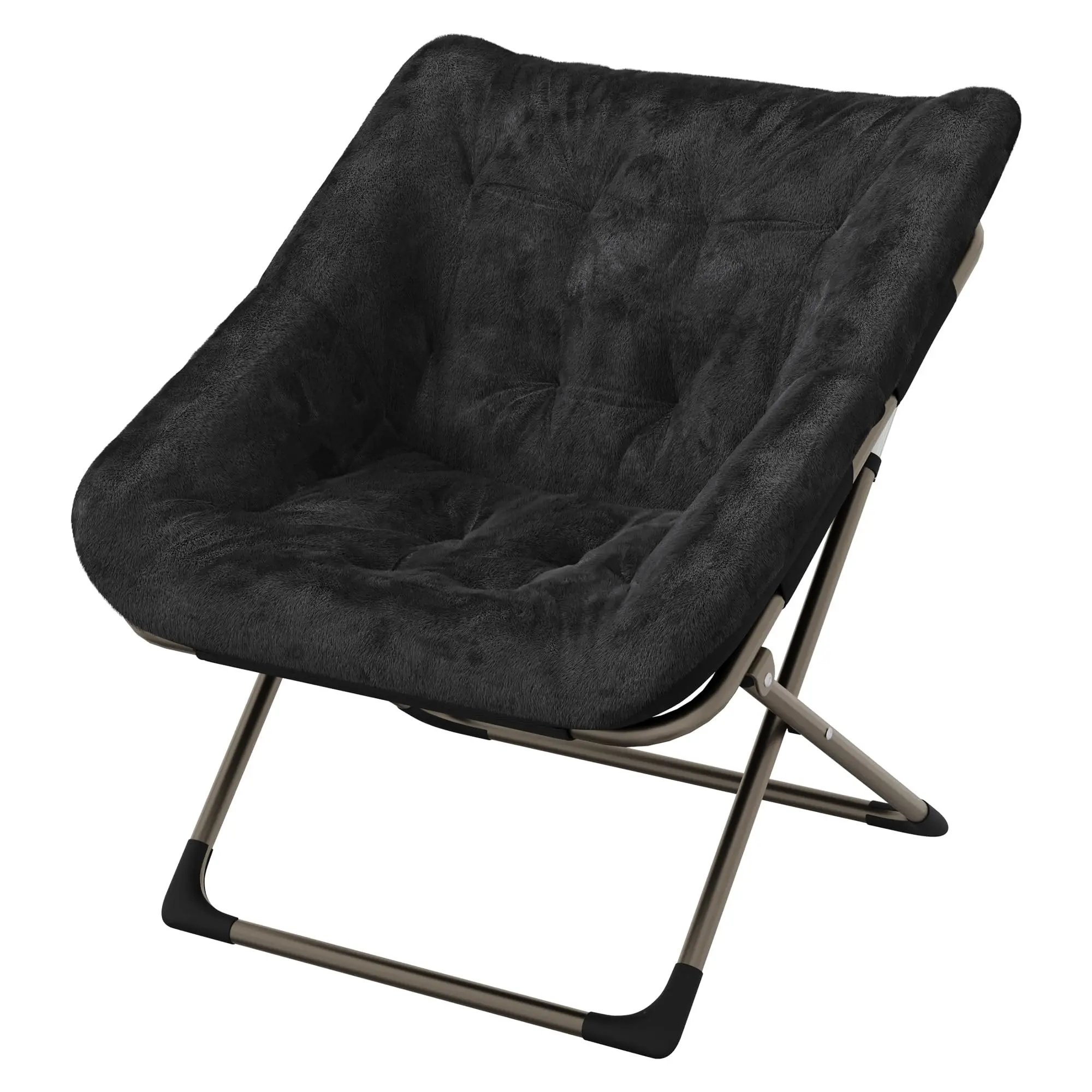 Garvee Foldable Rabbit Fur Saucer Chair - Comfortable Lounge Chair with Metal Frame for Teens & Adults - Cozy Indoor Lazy Sofa for Bedroom, Dorm & Living Room in Grey