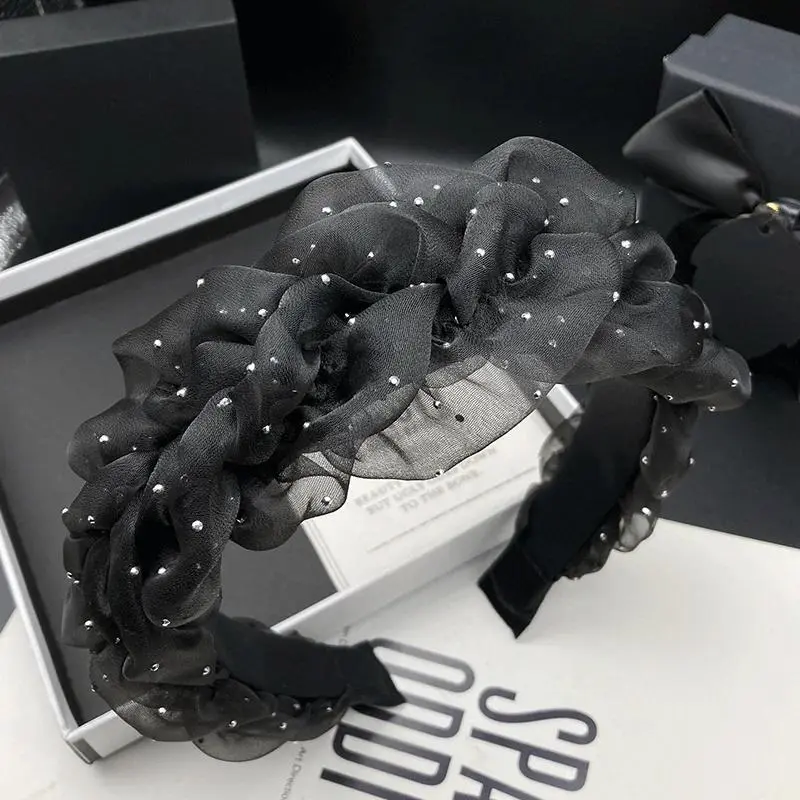 New mesh headband for women with high skull top and rhinestone hot stamping for daily hair and face washing