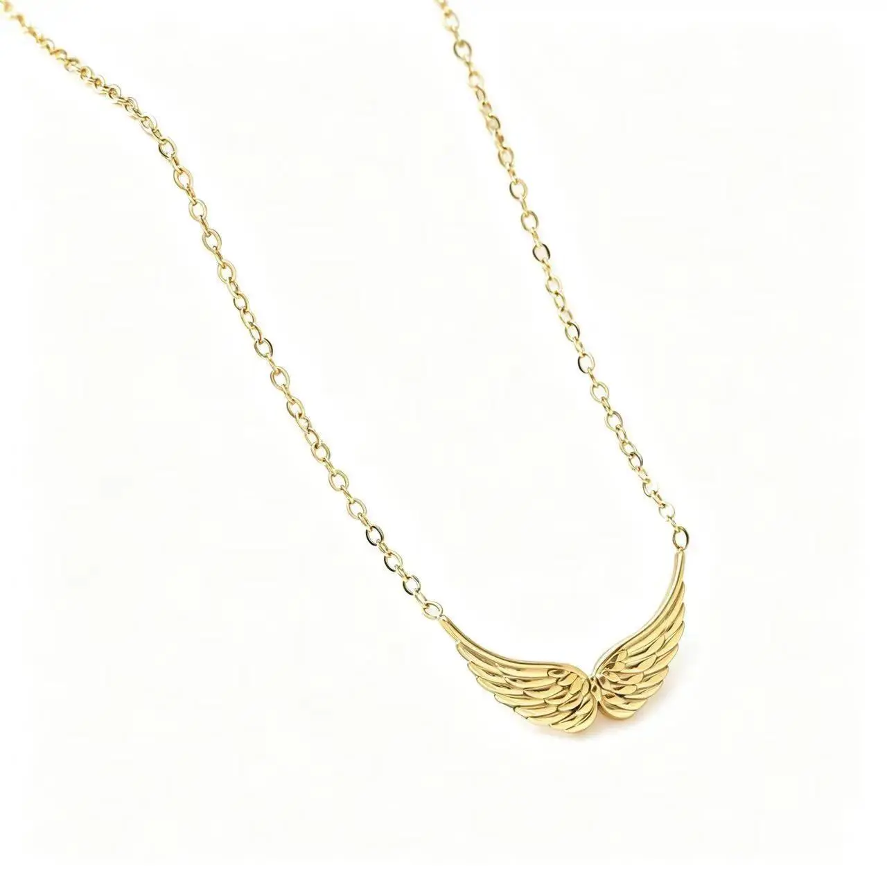 18K Gold Angel Wing Necklace - Dainty Guardian Angel Pendant Stainless Steel Chain, Hypoallergenic Tarnish Free Meaningful Memorial Gift