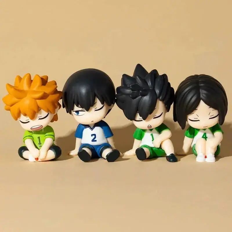 4Pcs/Set Haikyuu V5 Shoulder-To-Shoulder Sleeping Figure Cute Hinata Shoyo Kageyama Tobio Anime Model Ornament Gashapon Toy Gift