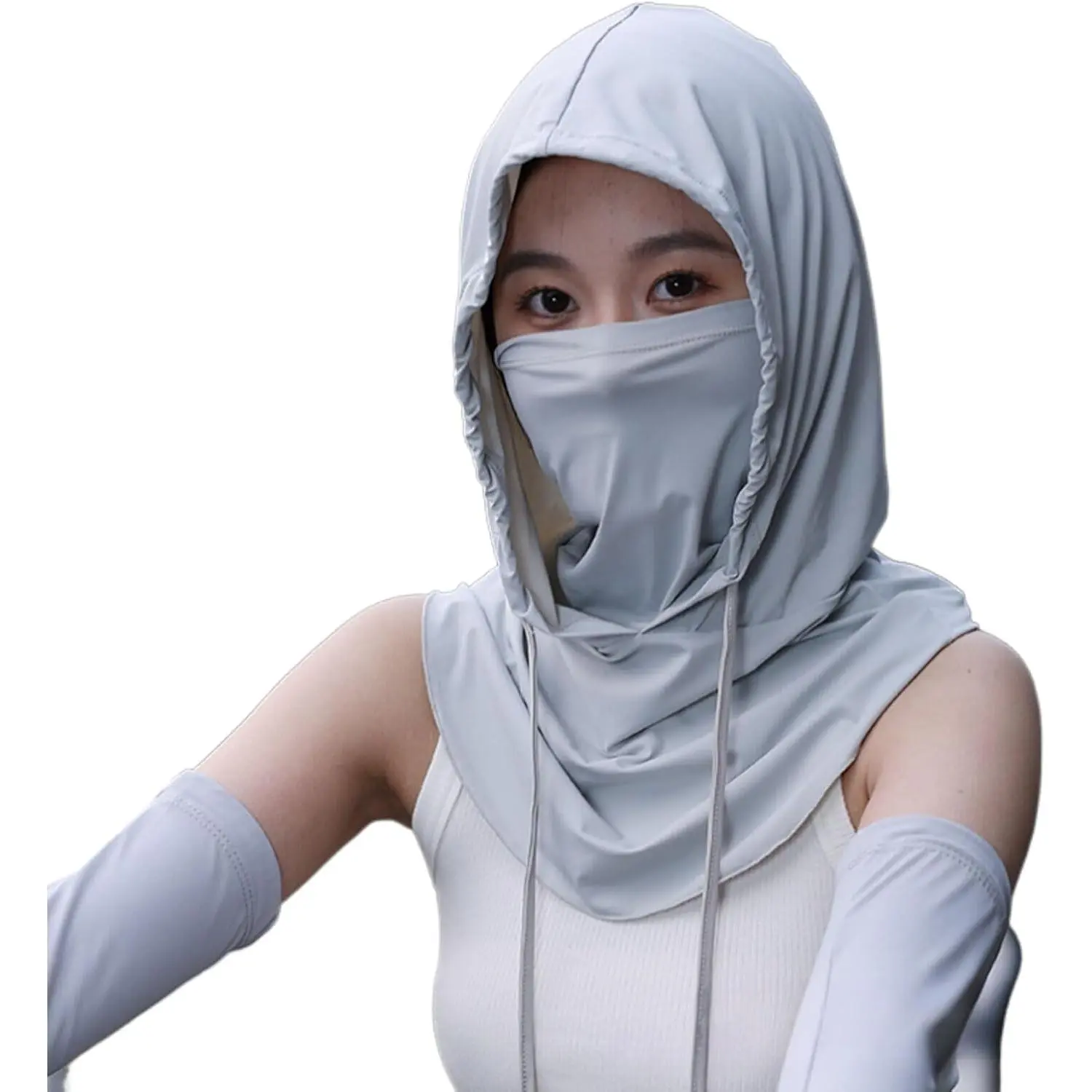 Hooded Balaclava Ski Mask, Breathable Cooling Face Cover with UPF 50+ Sun Protection, Adjustable for Outdoor Sports, Cycling, Full Head, Full Coverage, Adjustable Drawcord, Face Hood, Silky Texture