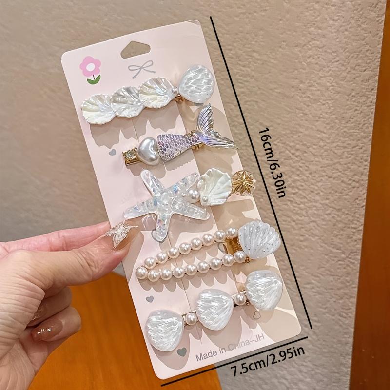 5pcs Mermaid Starfish Shell Hairpin Set Ocean Themed Colorful Mermaid Tails Starfish Shells Pearl Elements Cute Hair Accessories for Everyday Wear Themed Outfits