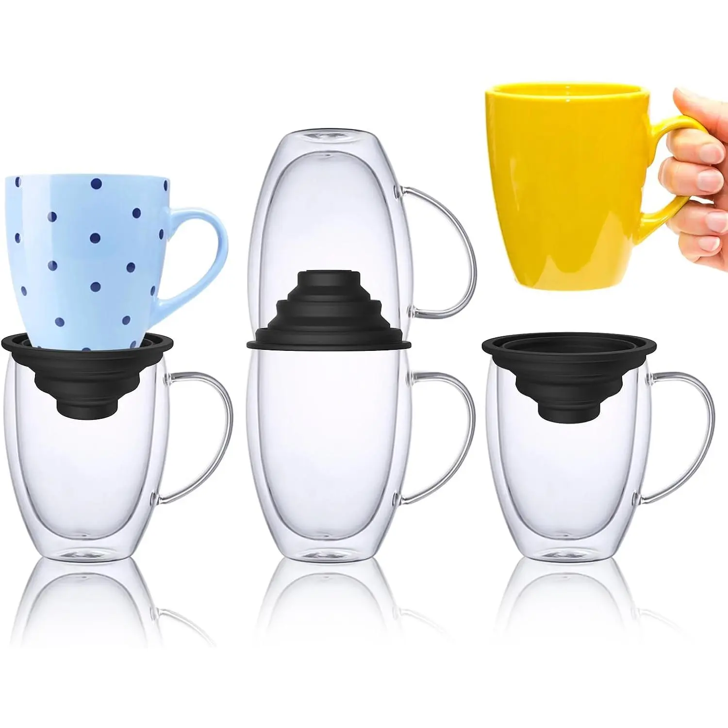6Pcs Black Modern Synthetic Mug Stacker-Storage Organizer, Expandable Cup Holder, Space-Saving Solution for Kitchen Cabinet or Pantry