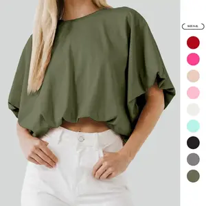 Imily Bela Women's Summer Crewneck Crop Tops Short Sleeve Casual Loose Cropped T Shirts