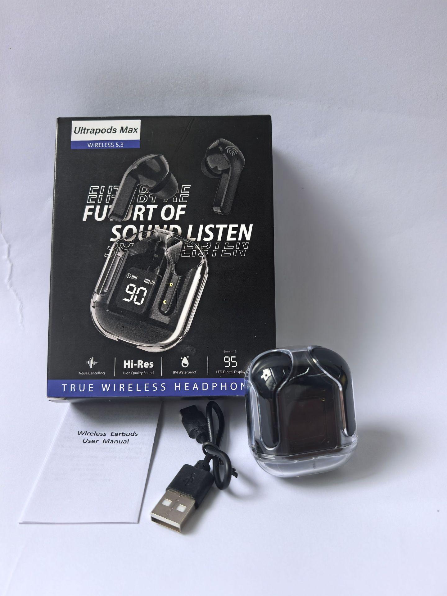 Transparent In-Ear Bluetooth 5.3 Earbuds LED Digital Display Low-Latency for Gaming & Sports