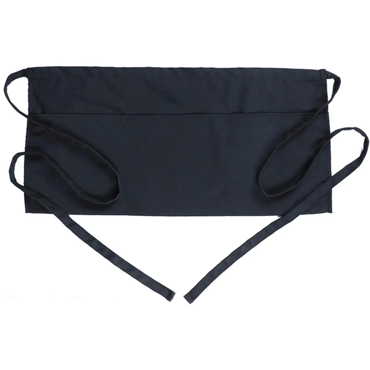 Waist Apron with 3 Pockets - Black Waitress Waiter Server Short Aprons