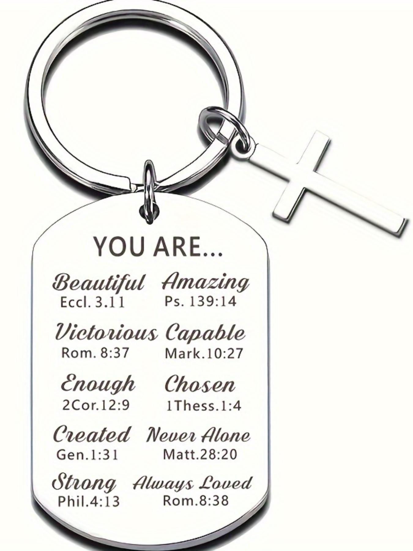 Stainless Steel Personalized Keychain, Cross Decor Metal Keychain with Bible Verse, Inspirational Gift, Graduation Gift, Fashion Accessories for Men