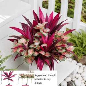 4-Piece Artificial Dragon Blood Tree & Perilla Leaf Set, UV Resistant, Fade-Free Decorative Plastic Plants for Home Decor, Garden, Festivals