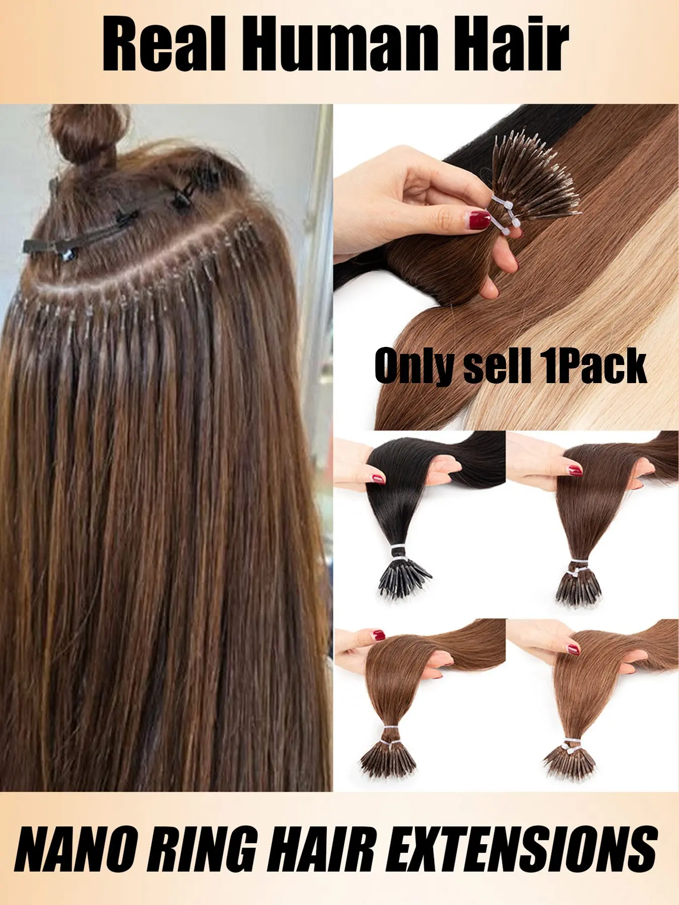 12-20Inches Nano Ring Hair Extensions Micro Links Human Hair Extensions Straight Keratin Capsule Natural Black Brown Blonde Micro Beads Ring Hair Extensions For Women