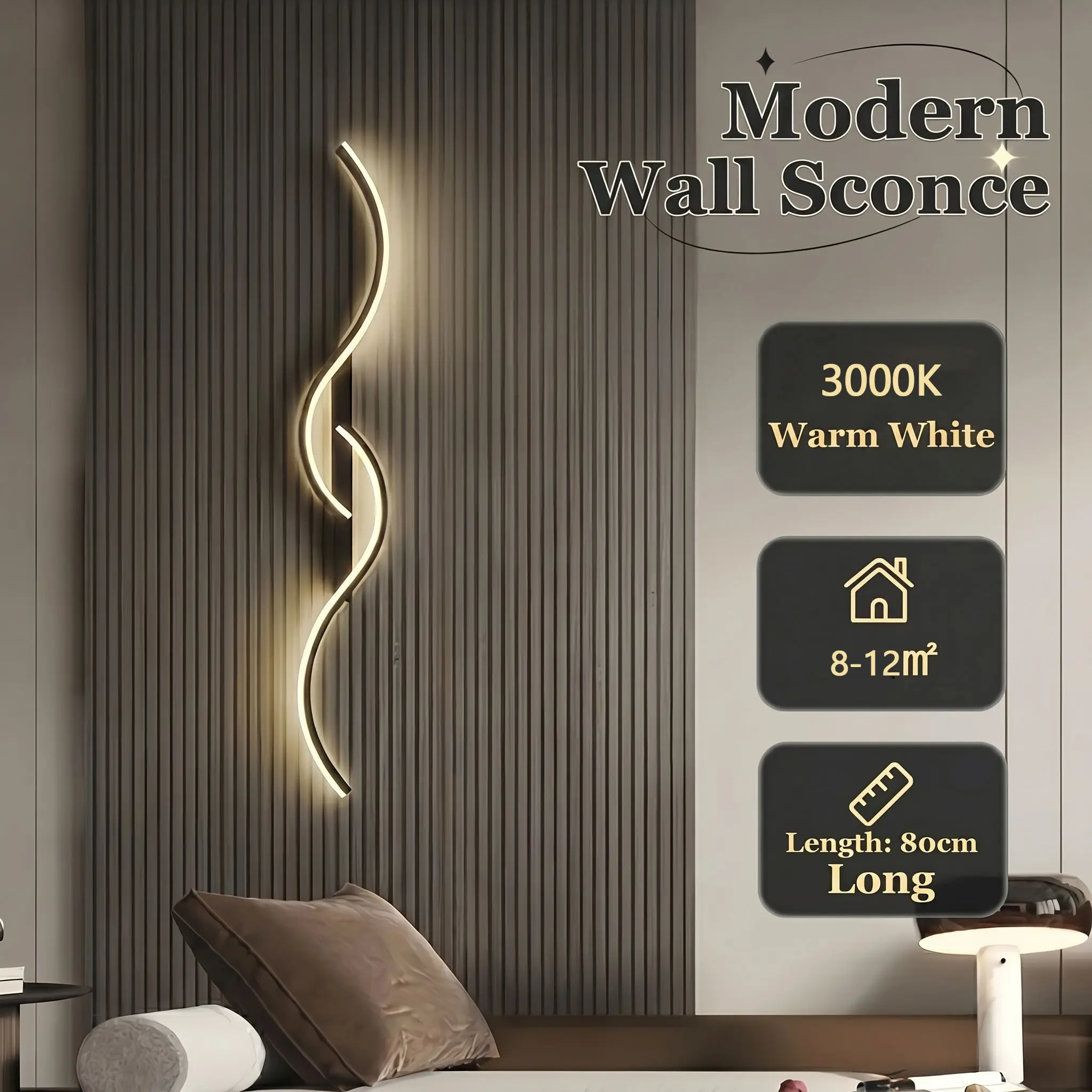 Set of 1 LED Linear Wall Light, Hardwired Installation Required, Modern Minimalist Black Design, Warm Light For Bedside, Bedroom, Sofa, and Feature Wall Decor, Decorative Wall Light