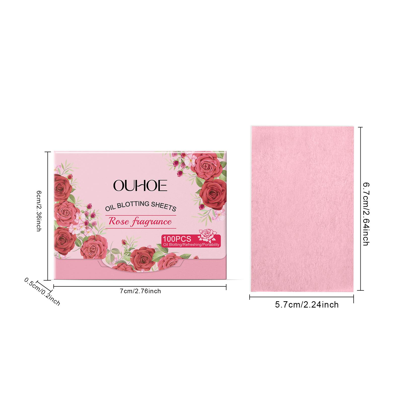 OUHOE Oil Blotting Sheets (Rose), Cellulose & Kaolin Dual Oil Control, Rose Flower Extract Beauty Care + Vitamin E Antioxidant, Brightens Skin, Makeup-Friendly No Powder Removal, Soft for Oily Skin