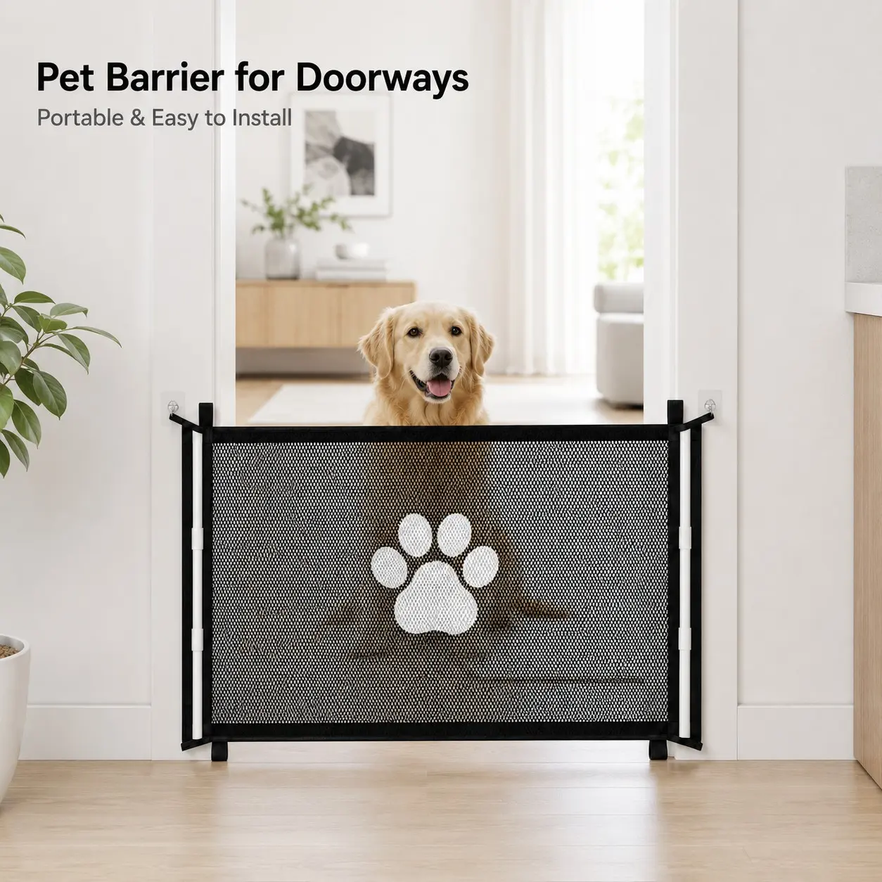 No-Drill Pet Divider Fence, Portable Foldable Dog Barrier, Safe Protection Net, Easy-To-Carry Dog Enclosure, Ideal for Home Use