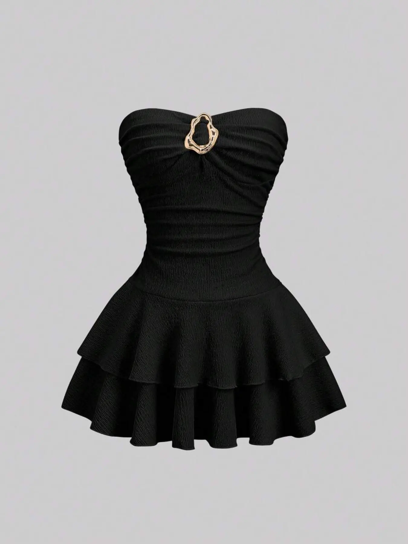 Women's Elegant Strapless Layered Mini Dress, Plain Color & Unlined, Perfect for Special Occasions, Chic and Timeless Design