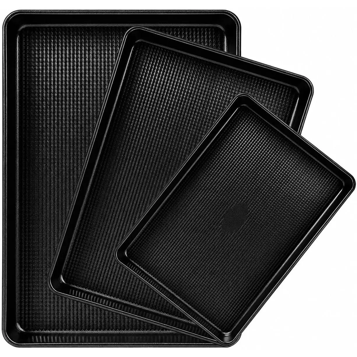 Baking Sheet Pan Set of 3, Black Nonstick Cookie Sheets for Baking, Heavy-Duty Carbon Steel Baking Pans with Even Heat Distribution, Durable Baking Tray Set for Cookies, Roasting & Everyday Cooking cake dessert cupcake