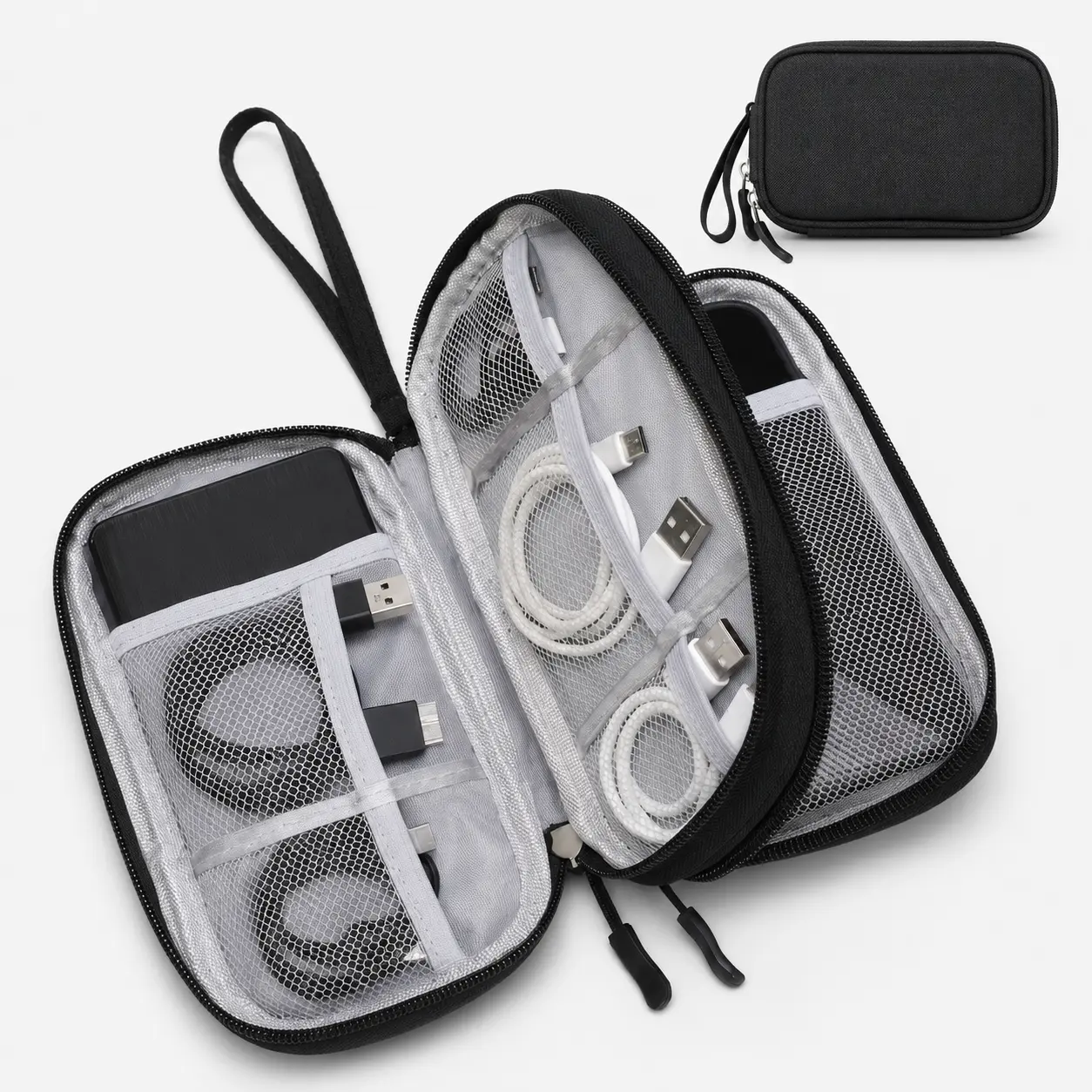 Extra-Large Double-Layer Waterproof Travel Cable Organizer Pouch, Home Organizer Storage Bag for Cords, Chargers, Earphones, Travel Essentials and Comforters