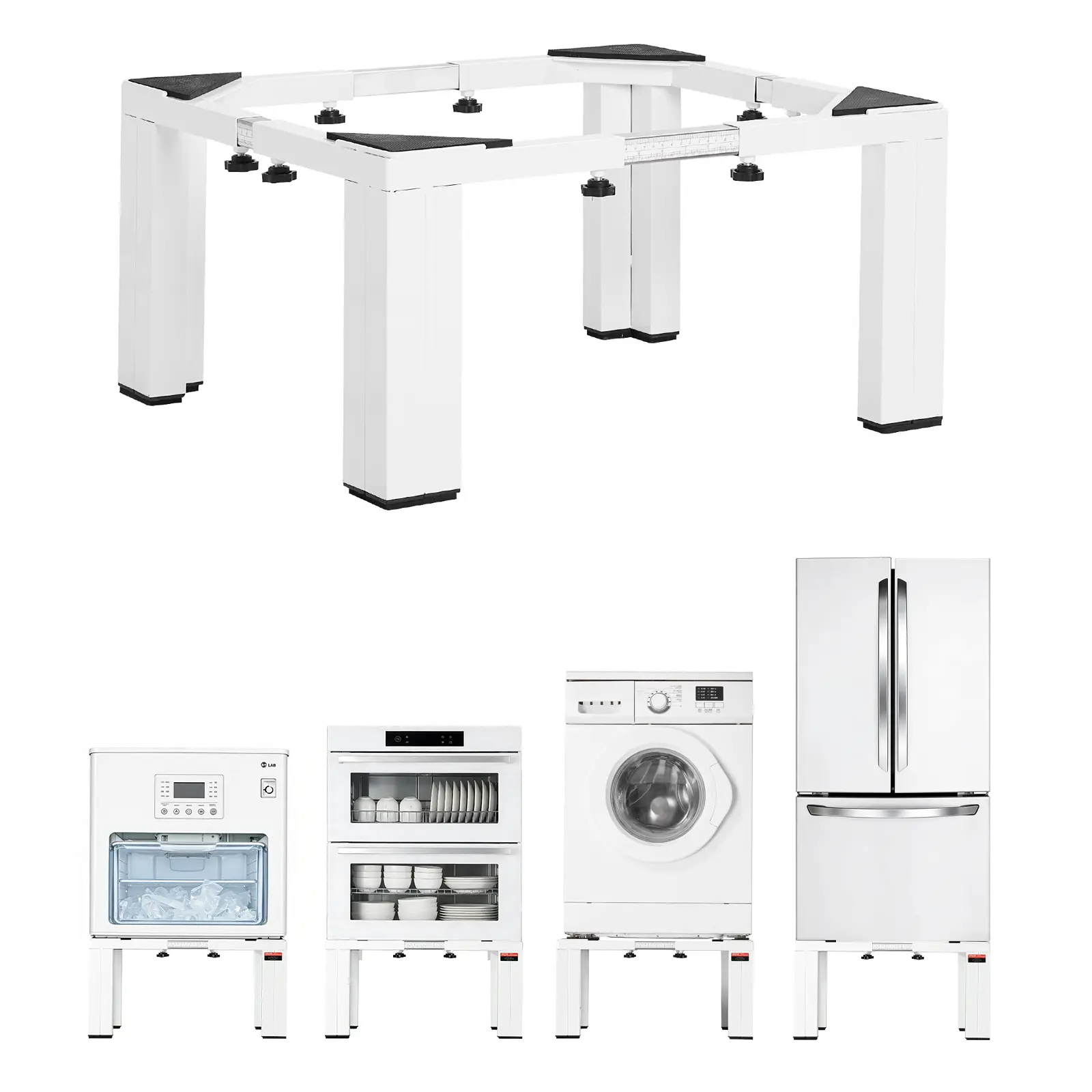 Laundry Pedestal, 12 in Height, Washer and Dryer Pedestals with 1200 lbs Weight Load Capacity, 18.7-31 in Adjustable, Non-Slip Feet, Heavy-duty Steel Washing Machine Stand Universal Fit, White