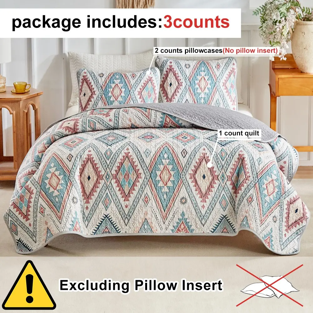 Bohemian Rhombus Bedspread Set (1 Duvet + 2 Pillowcases), Vintage Ethnic Geometric Print, All-Season Bedding, Decorative Bedding Set, Boho Bedding Set