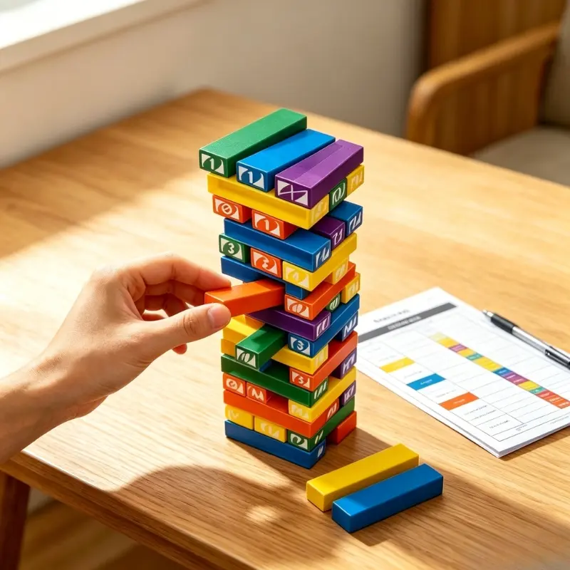 New Arrival UNO Stacko Balance Stacking Block Game Multi-color Number Tumbling Tower Classic Interactive Desktop Game Intelligence Training Educational Toy Holiday Birthday Present