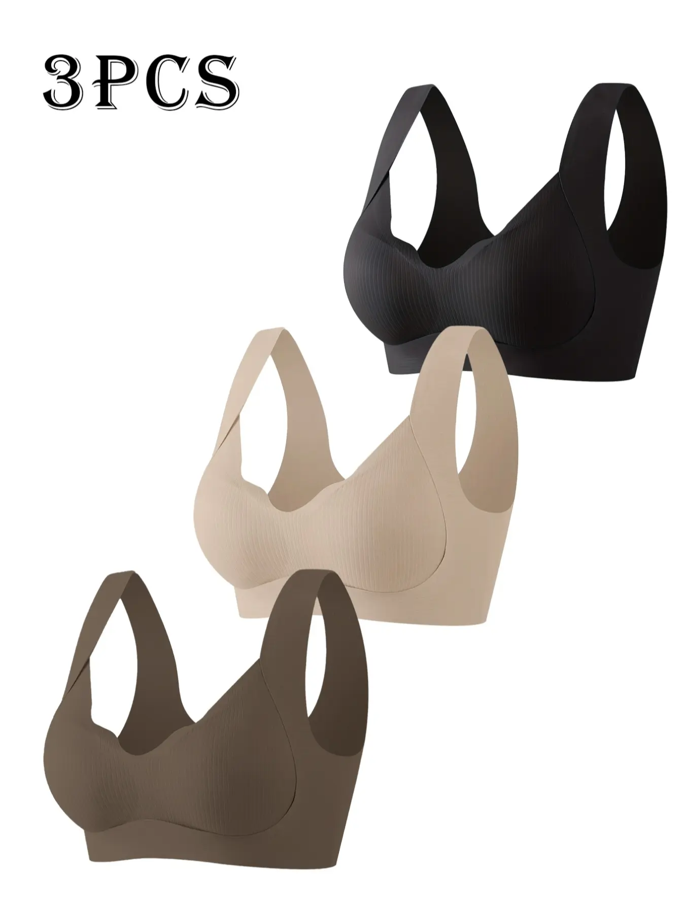 Women's Everyday Full Coverage Adjustable Padded Bra Set, 3-Piece Pure Color Underwear, Large Bust Lift-Up Design, Anti-Sagging Support