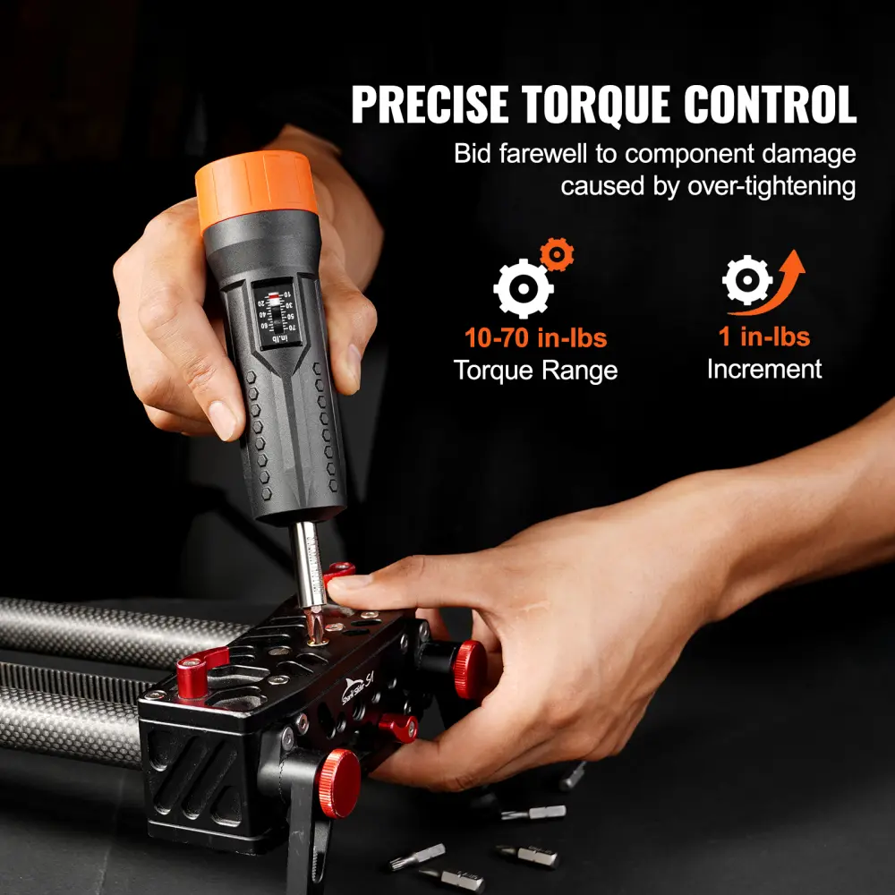 1/4 Inch Adjustable Precision Torque Screwdriver Set, 10-70 in-lbs Torque Wrench with Magnetic Bits for Electronic Equipment, Mechanical Repair