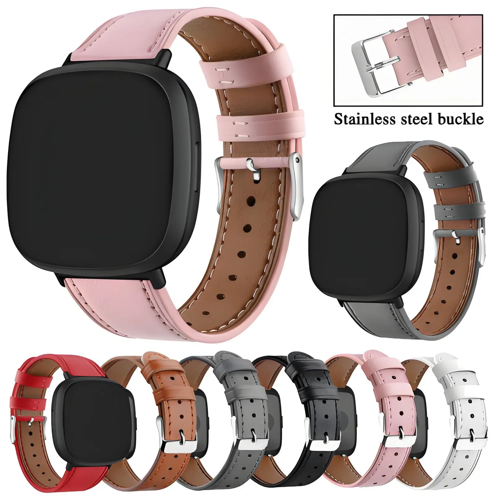 High Quality Leather Strap Designed to fit for Fitbit Versa 4 / Fitbit Versa 3 and Fitbit Versa Sense 2 / Fitbit Versa Sense Watch Strap Band Bracelet Replacement Watchband Accessories Smart Watch Breathable Sports Strap Accessory Durable Luxury Wristband