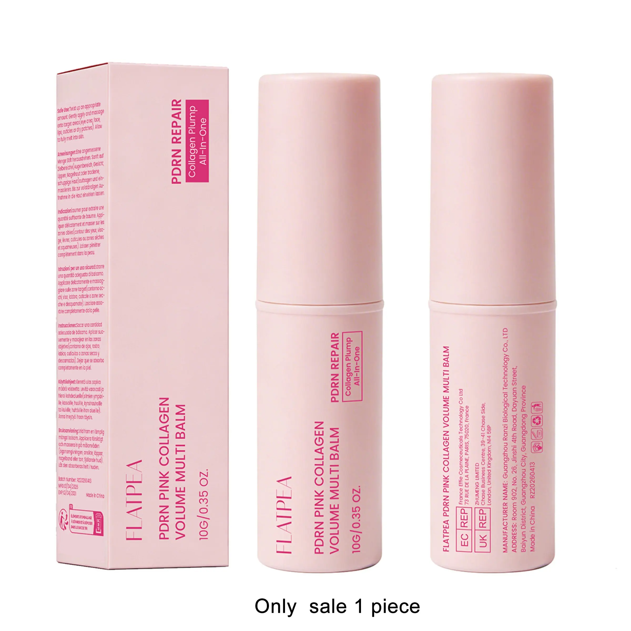 PDRN Pink Collagen Volume Multi Balm Stick 10g, All-in-One Hydrating Plumping Stick with Retinol Peptide Rose Oil Vitamin E, Moisturizing Anti-Fine Lines Multi-Use Balm Moisturizer for Eyes Face Lips Neck, Lightweight Non-Greasy Portable Skin Care Stick