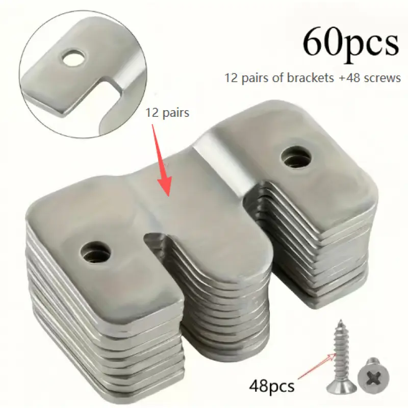 60 pieces (12 pairs of brackets /48 screws) heavy metal mounting bracket kit (including turnbuckles)-anti-corrosion interlocking hook, suitable for furniture, bed corner and wall hardware.