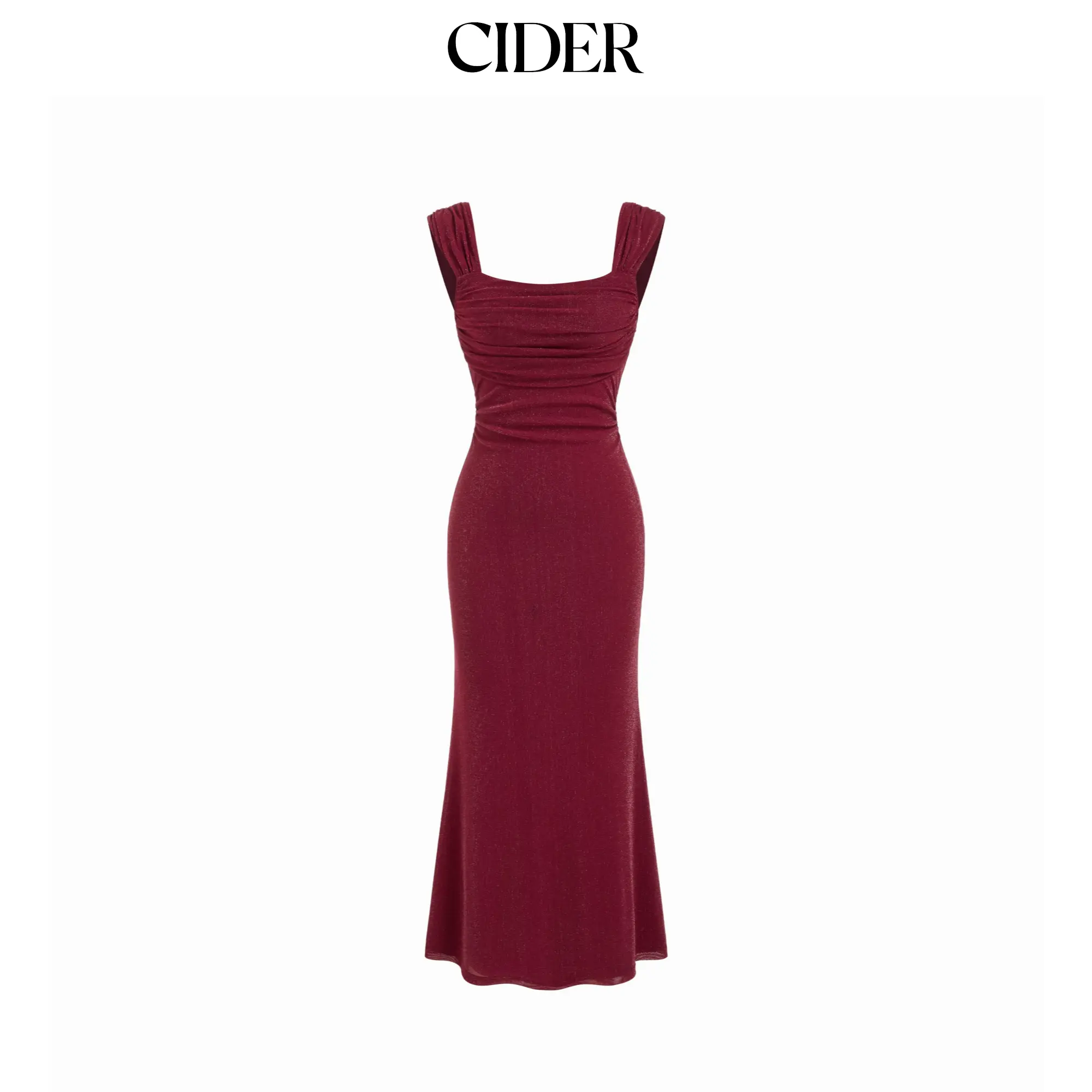 Cider Square Neck Ruched Shimmer Mermaid Maxi Dress
