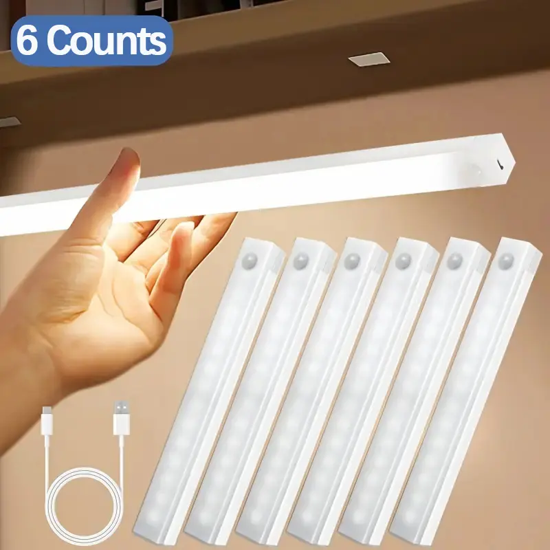 USB Rechargeable Motion Sensor Under Cabinet Light, Wireless LED Night Light with Magnetic Attachment, Versatile Lighting for Wardrobe, Cabinet, Stair