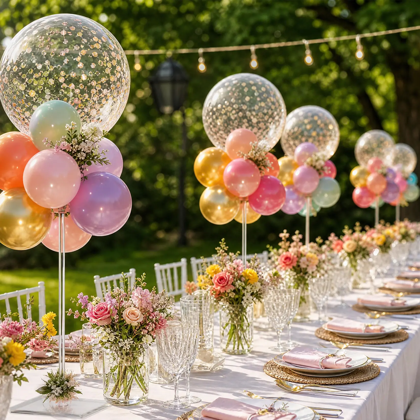 Heavy Duty Clear Acrylic Balloon Table Stand Set – 6pcs Centerpiece Holder with Square Base for Party, Wedding, Birthday, Baby Shower Table Decorations – 15.7in Height – 40CM Acrylic Table Float