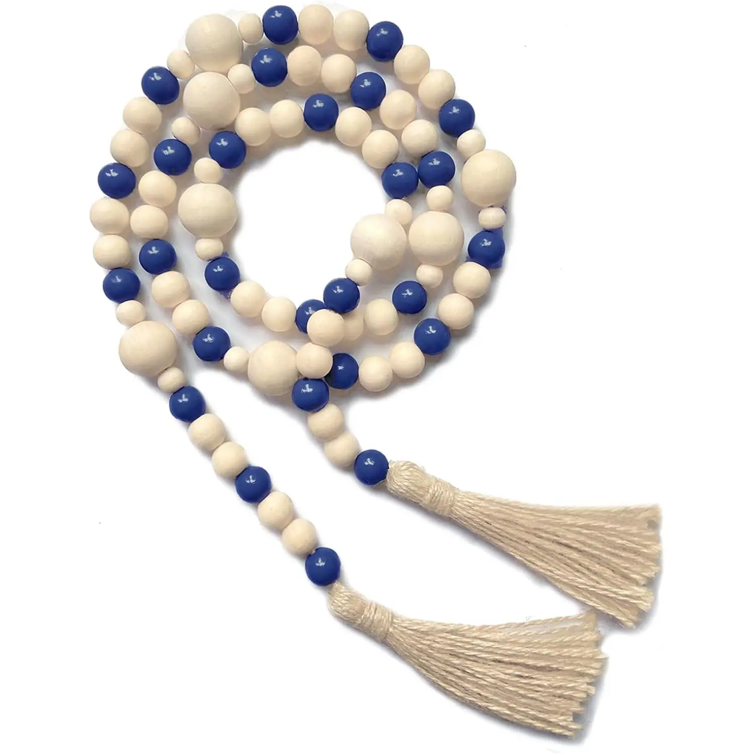 Bead Garland with Tassels 61 Inches, Decorative Beads Decor, Boho  Wooden Beads Garland for  Tiered Tray Decor, Navy Blue