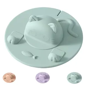 Cute Cat Shaped Silicone Cup Cover with Spoon Slot, Food Grade Heat Resistant Mug Lid with Anti-Dust Seal, Universal Leakproof Lid for Coffee Cups, Tea Mugs and Glassware for Home & Office