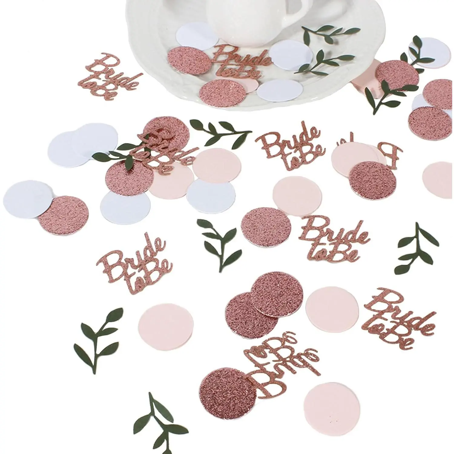 Rose  Glitter Wedding Table Confetti, Greenery Eucalyptus Confetti, Bridal Shower Decorations, Bride to Be Wedding Confetti, Wedding Decorations, Engagement Party Table Scatter 200 count, 2.1