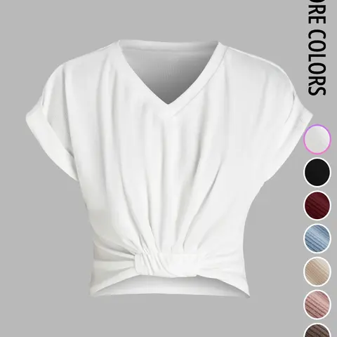 [Black Friday]Women's Plain V Neck Tee, Casual Short Sleeve T-Shirt for Summer, Ladies Clothes for Daily Wear