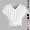 [Black Friday]Women's Plain V Neck Tee, Casual Short Sleeve T-Shirt for Summer, Ladies Clothes for Daily Wear