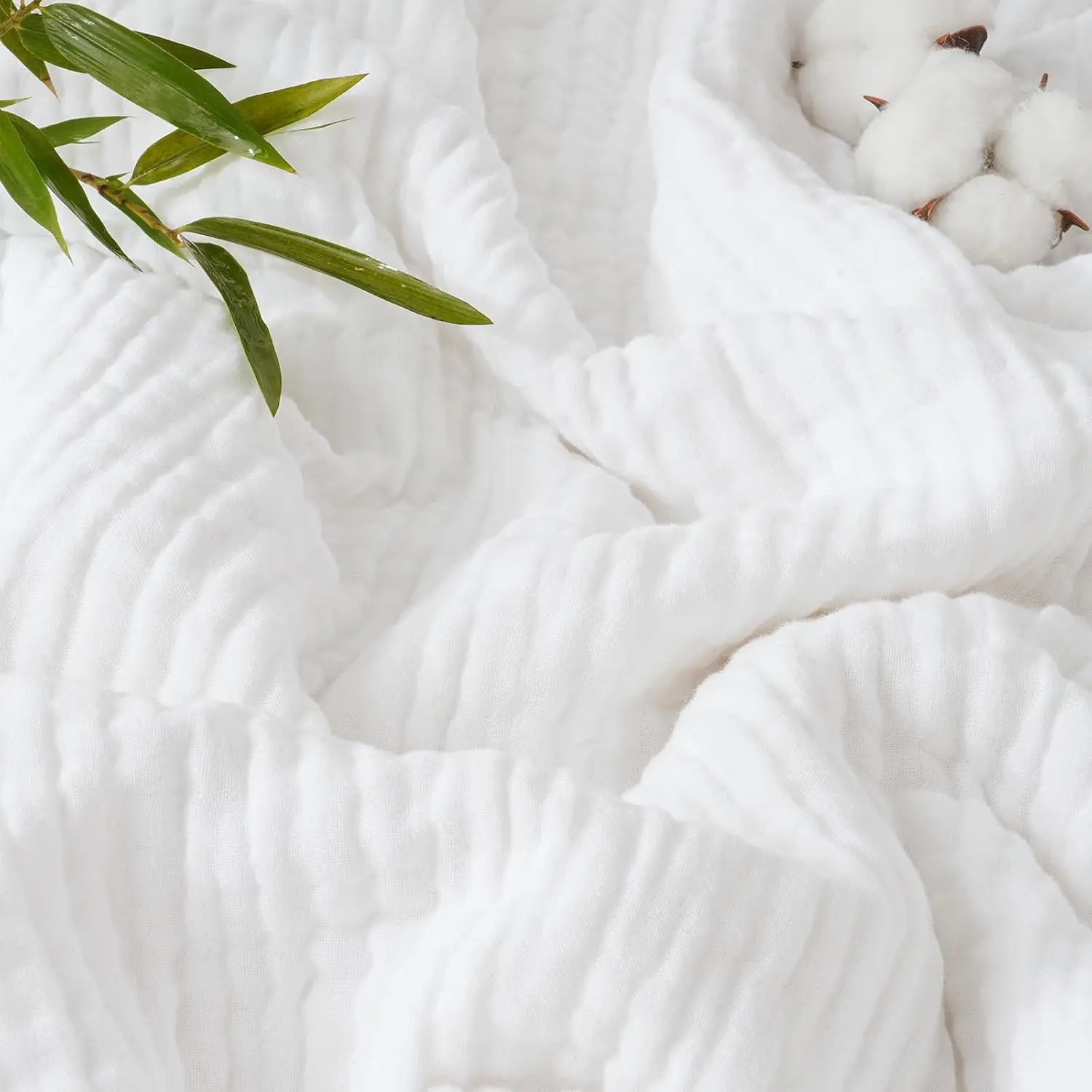 King Size 4-Layer Gauze Cooling Blanket, Bamboo Blend (60% Rayon from Bamboo-40% Cotton) Breathable Lightweight Blanket for Hot Sleepers Adults, 108"x90" White Bubble Texture Indoor Furniture Accessory