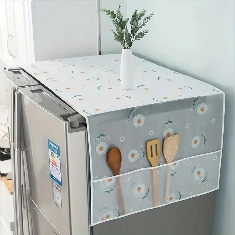 1pcs Cartoon Refrigerator Dust Cover, Multi-functional Storage Refrigerator Cover, Household PEVA Waterproof Refrigerator Cover Cloth Storage Hanging Bag, Plastic Cover, Waterproof Durable Cover