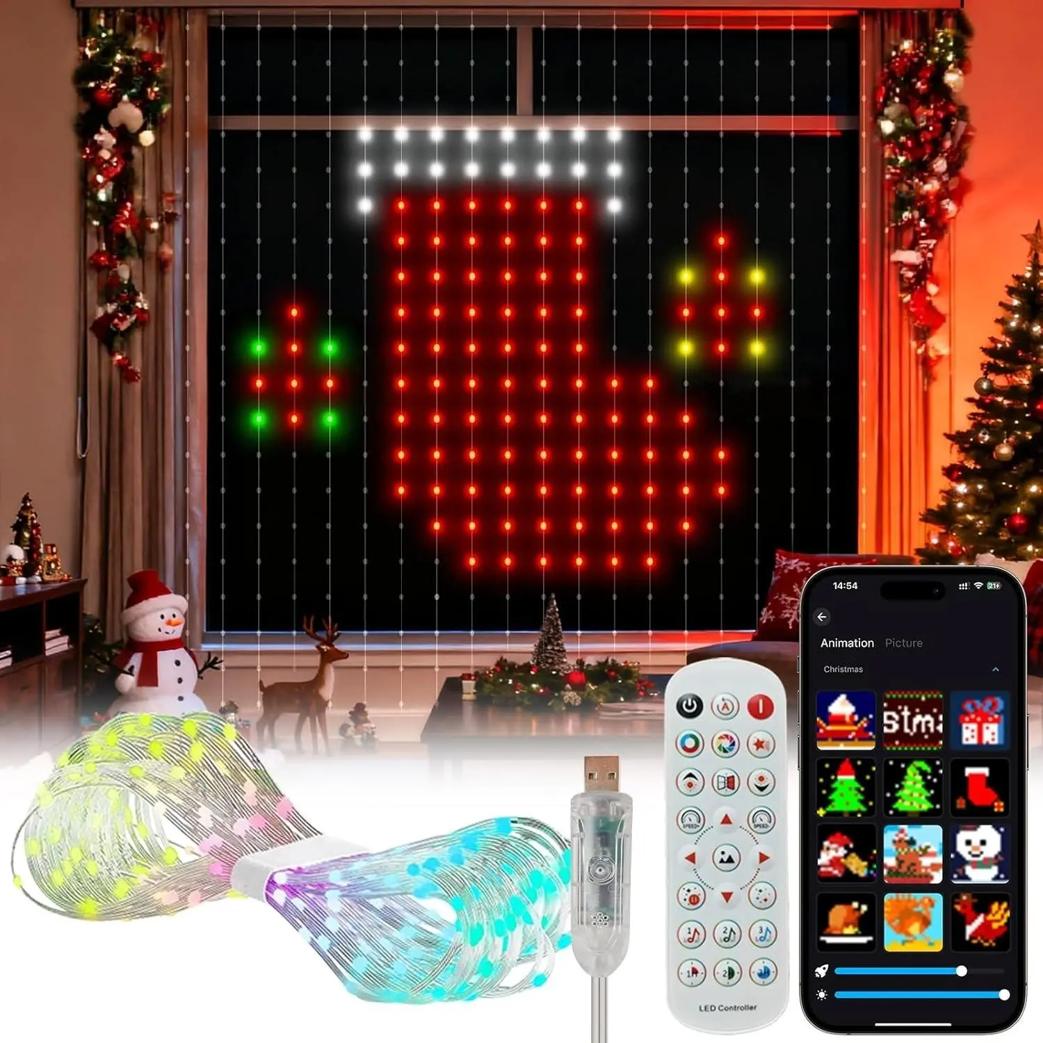 Smart Curtain Light, Color-Changing Window Lamp with 400 Leds, Music Sync, DIY Colors, Christmas, Party, Wedding, Home Decor, Led Decoration Lamp Control