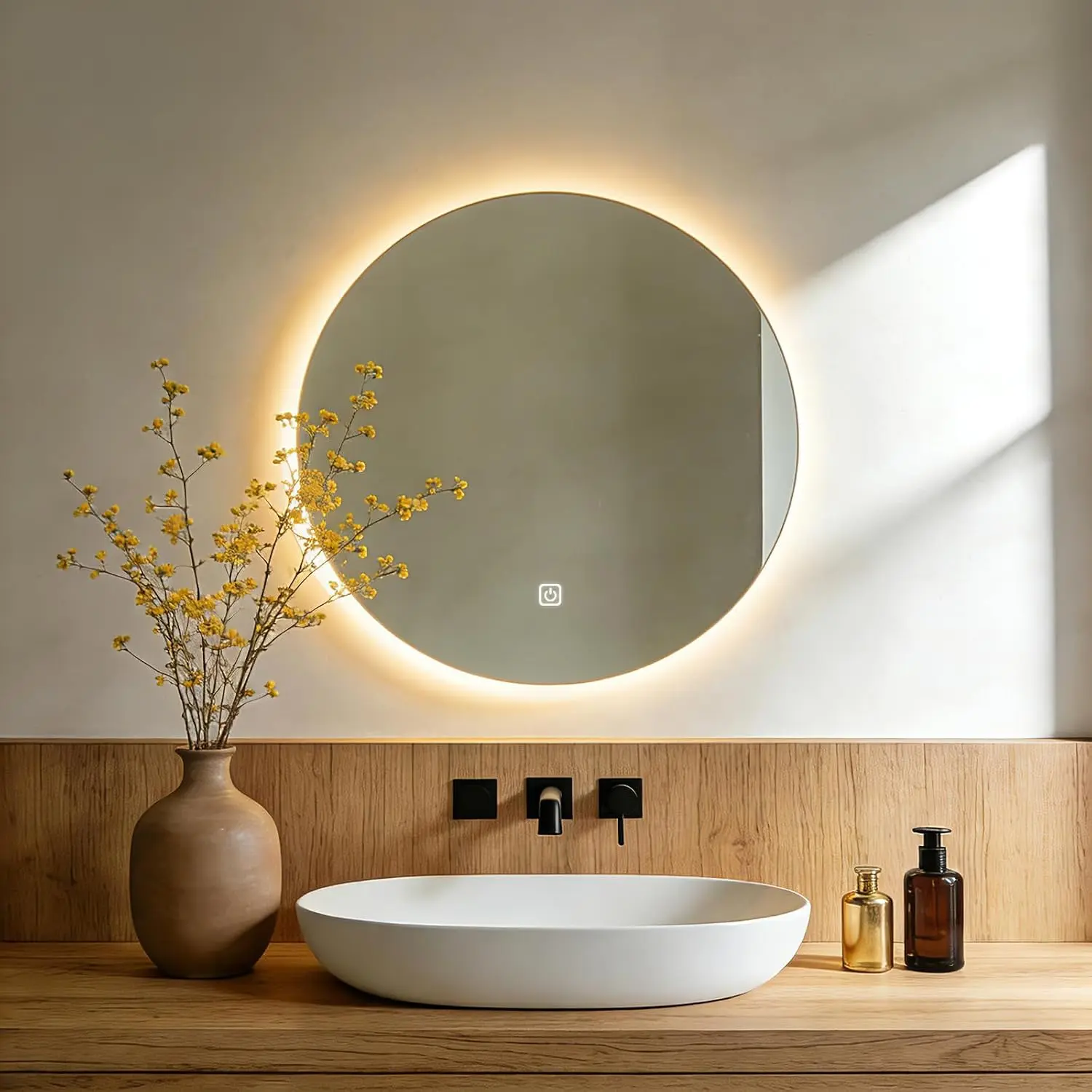 20 Inch Round LED Bathroom Mirror with Lights, Lighted  Bathroom Mirror with Backlit, Stepless Dimmable & 3 Colors (3000K/4000K/6000K), IP54