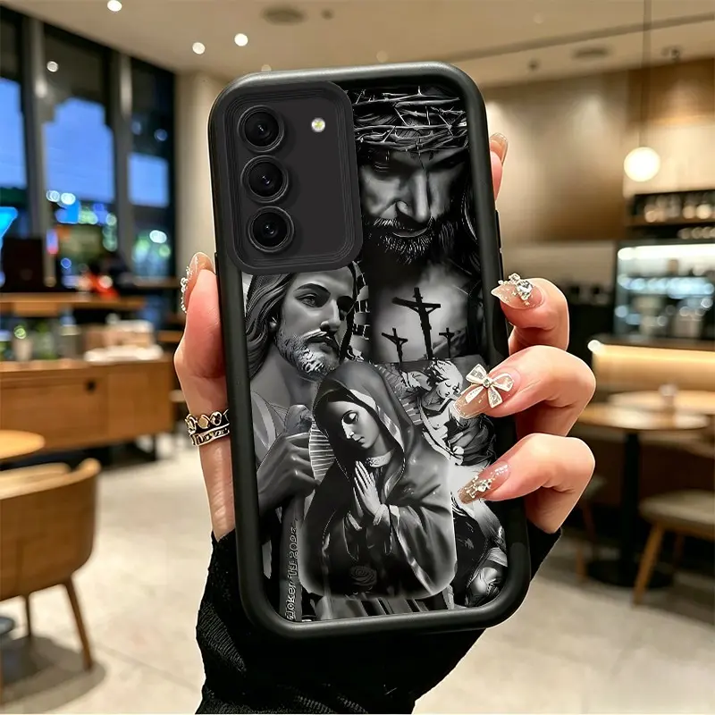 Durable Silicone Phone Case for Samsung Galaxy Series (S21FE, S22, S22PLUS, S23, S23PLUS) - Enhanced Protection, Jesus & Virgin Mary Passion Collage Design, Celestial Eye Layered Full Cover, Mobile Phone Accessories with Resistance, BOJTN27F, Hd Print