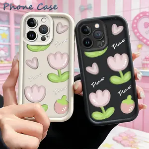 Cute 3D Tulip & Strawberry TPU Phone Case, Shockproof & Screen Protective Cover for iPhone 17 16 15 14 13 12 11 X XS XSmax Air Pro plus Promax Mini E