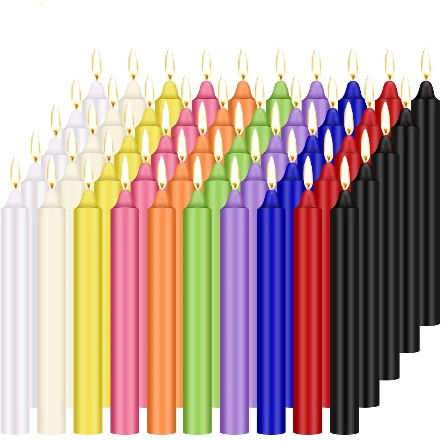 100 Pack Assorted Spiritual Hue Spell Chime Candles, 4 in Mini Tapers (Paraffin Wax) - Light for Altar Lighting, Home Decor, Wedding Decoration (10 Colors)